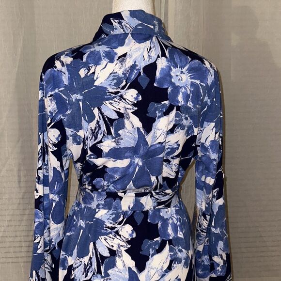 LuLaRoe S ELLIE Blue White Floral Long Sleeve A Line Midi Shirt Dress - Picture 4 of 16